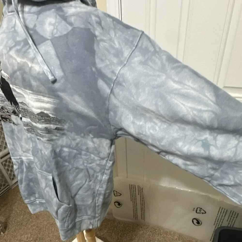 Mountain Men's L Blue/Gray Fleece Pullover Hoodie Tie-Dye Eagle Graphic Pocket - Picture 4 of 10